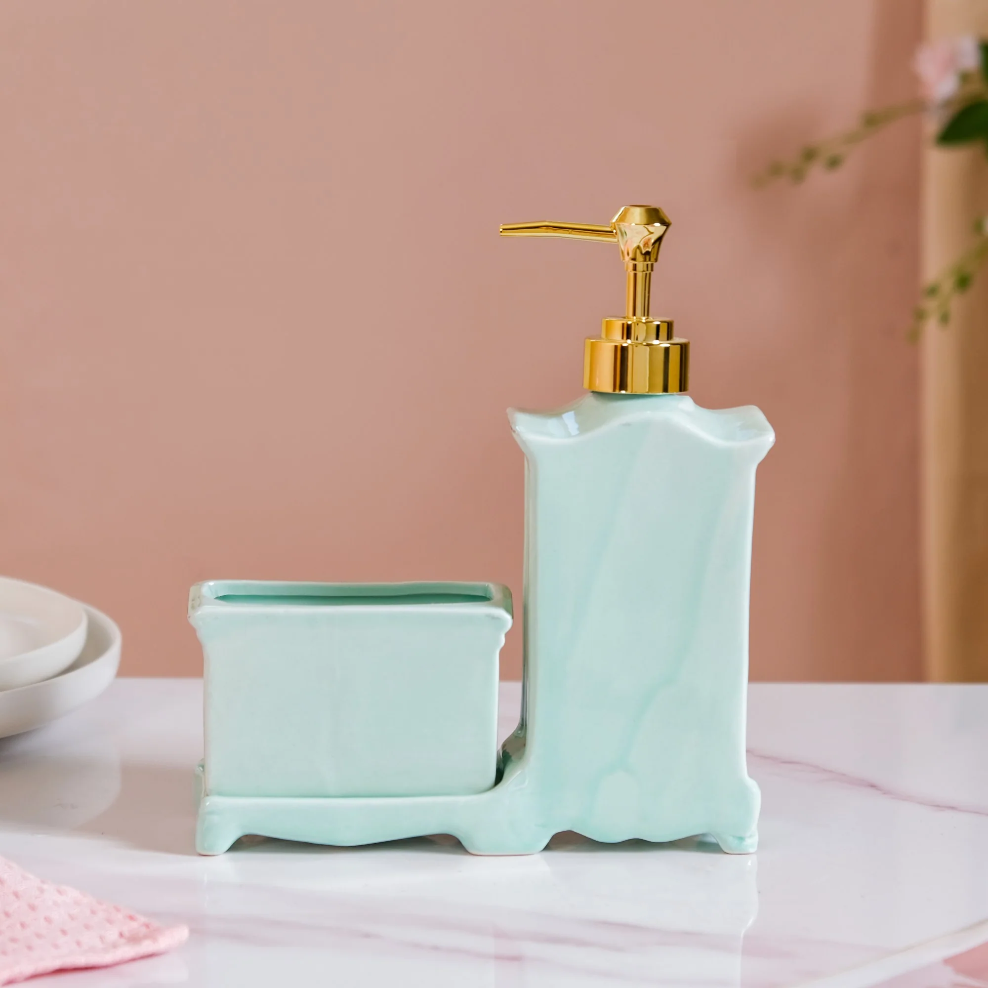 Vintage Ceramic Soap Dispenser Pastel Green - Image 8