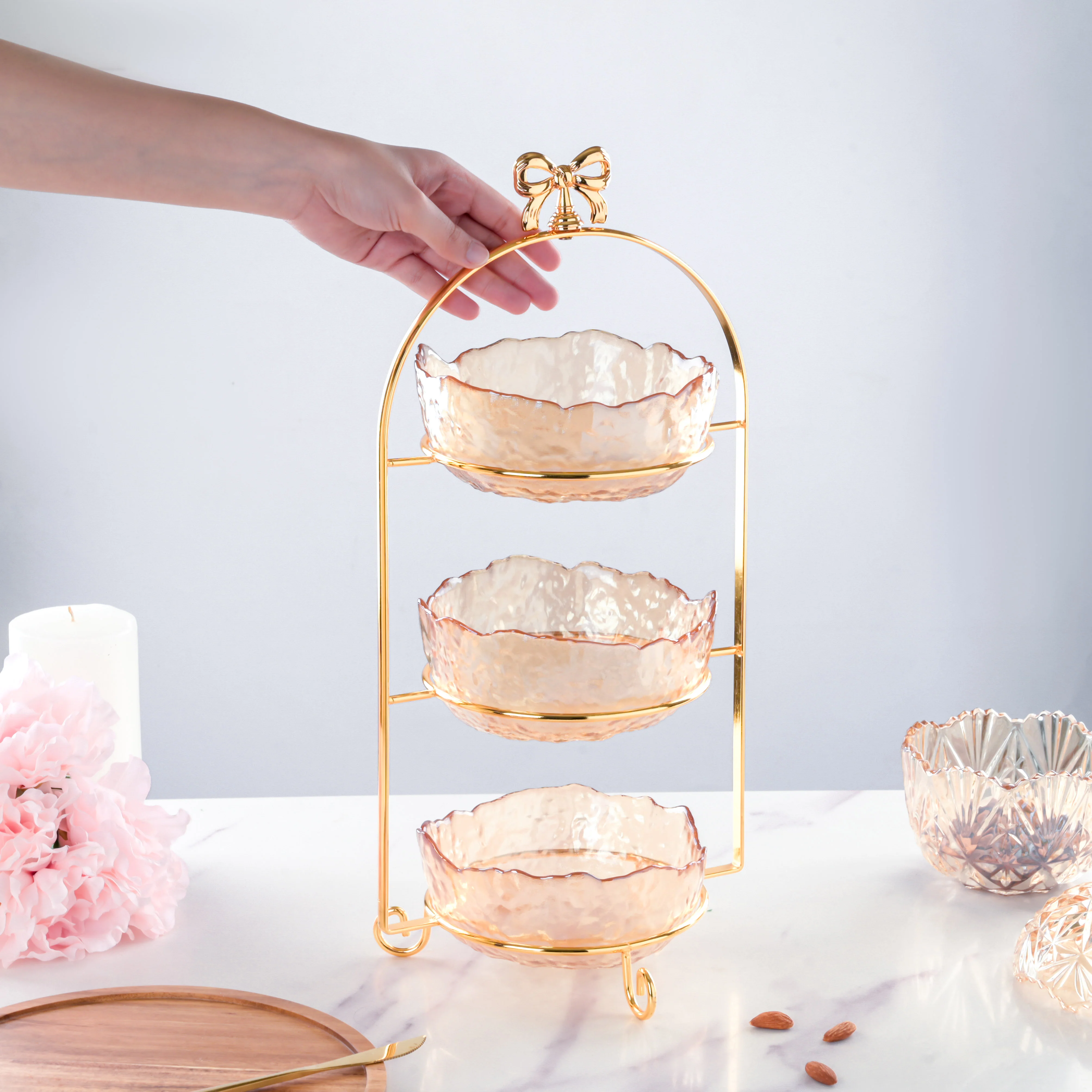 Vintage Crystal 3 Tier Dessert Stand Amber 18 Inch 650ml - Image 2