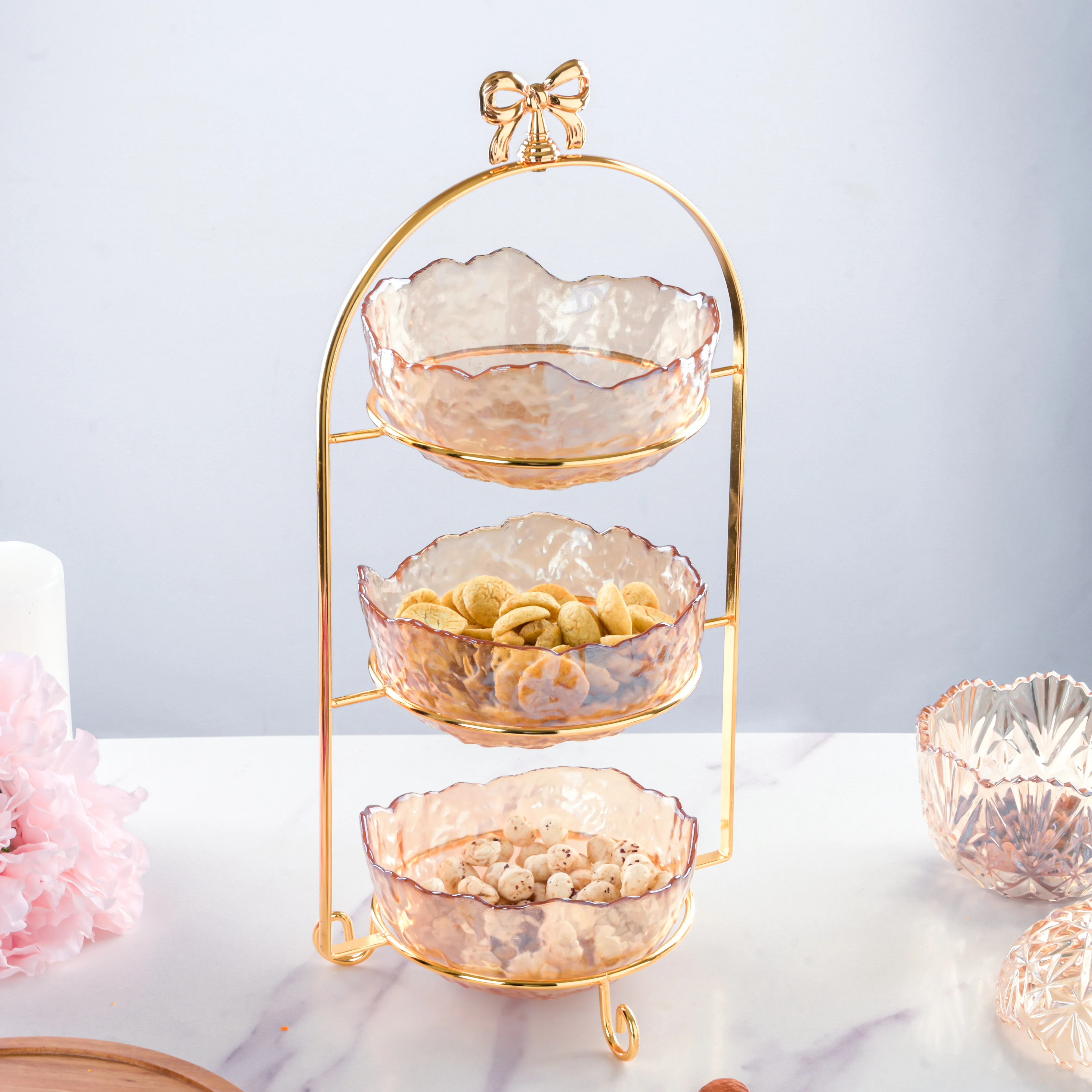 Vintage Crystal 3 Tier Dessert Stand Amber 18 Inch 650ml - Image 3