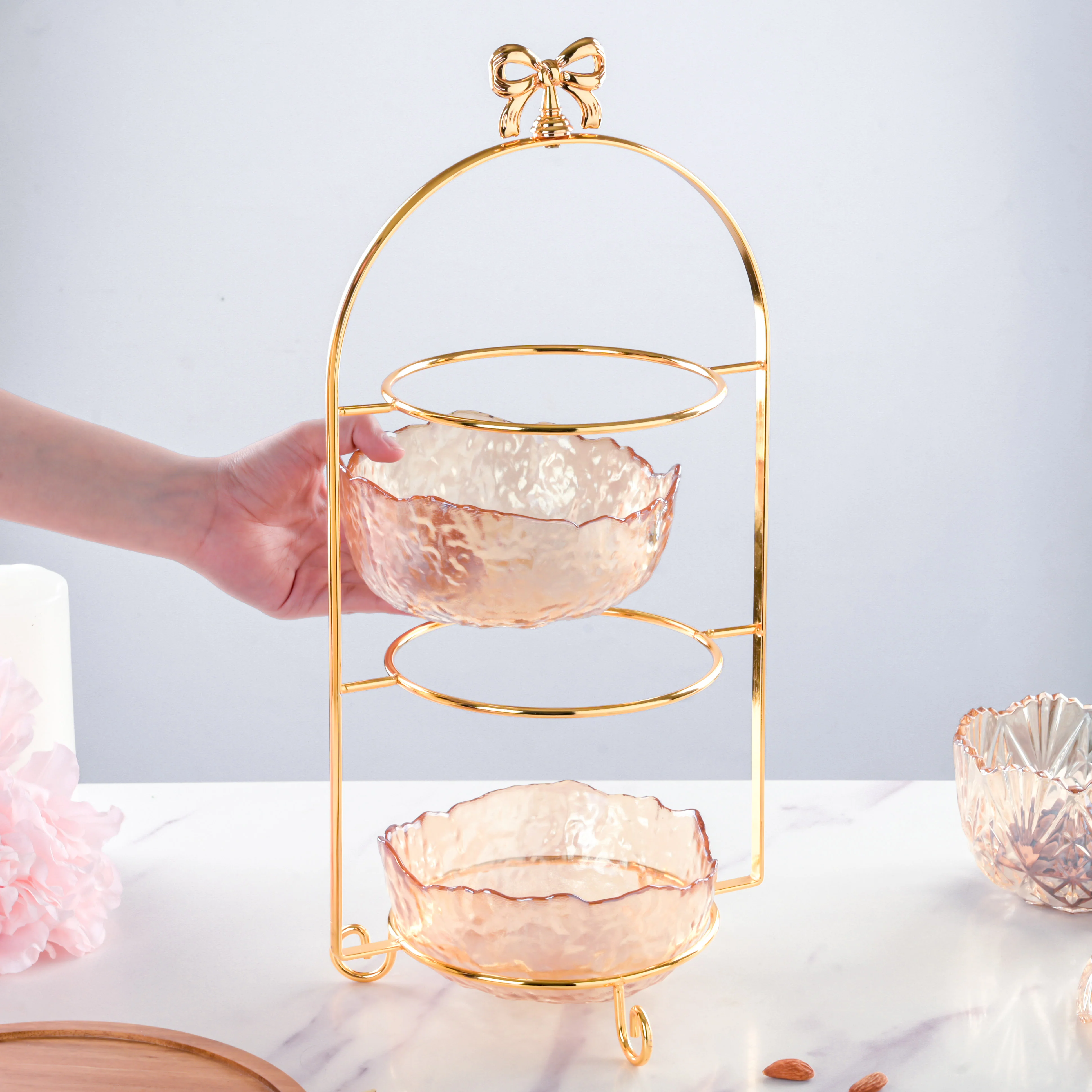 Vintage Crystal 3 Tier Dessert Stand Amber 18 Inch 650ml - Image 5