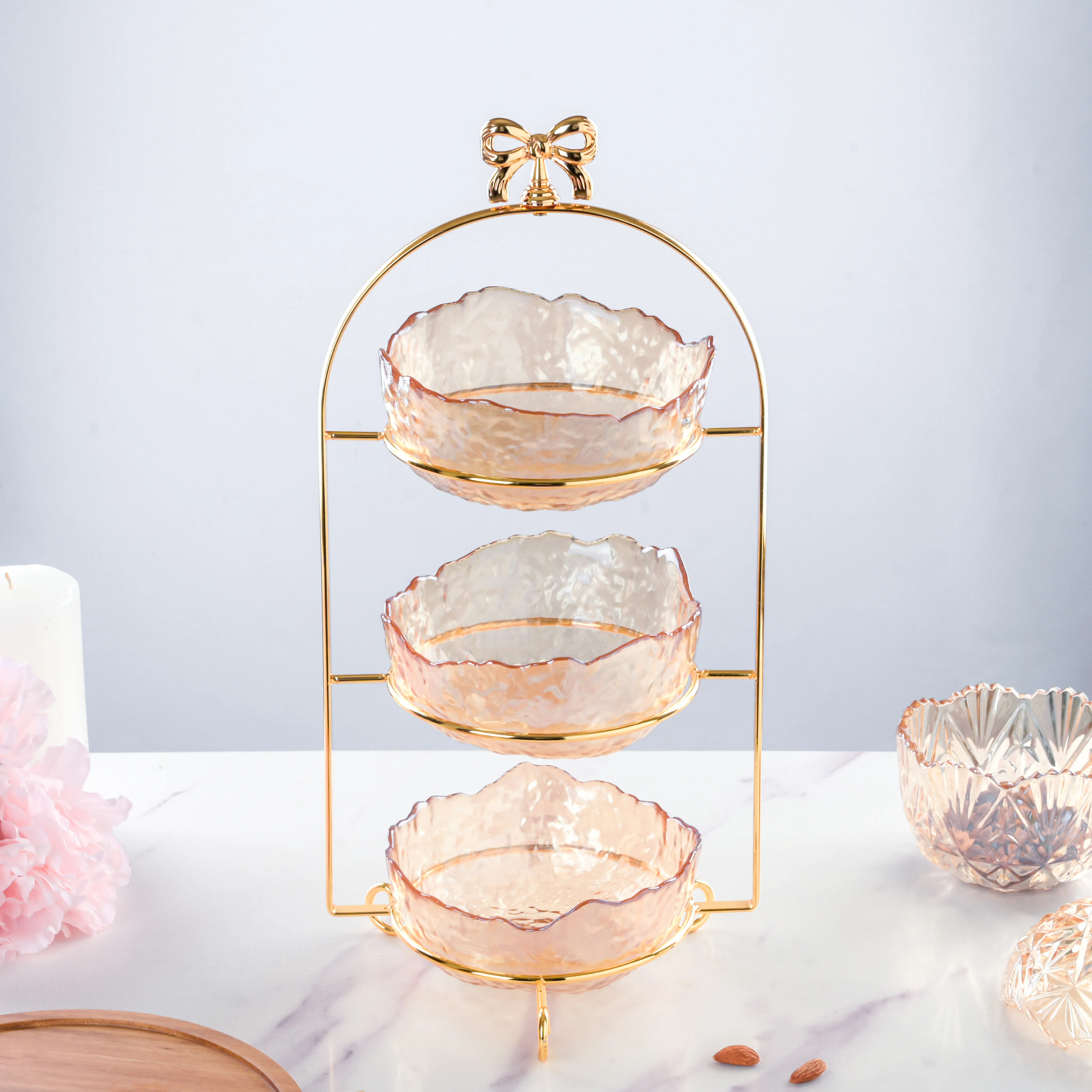 Vintage Crystal 3 Tier Dessert Stand Amber 18 Inch 650ml - Image 6