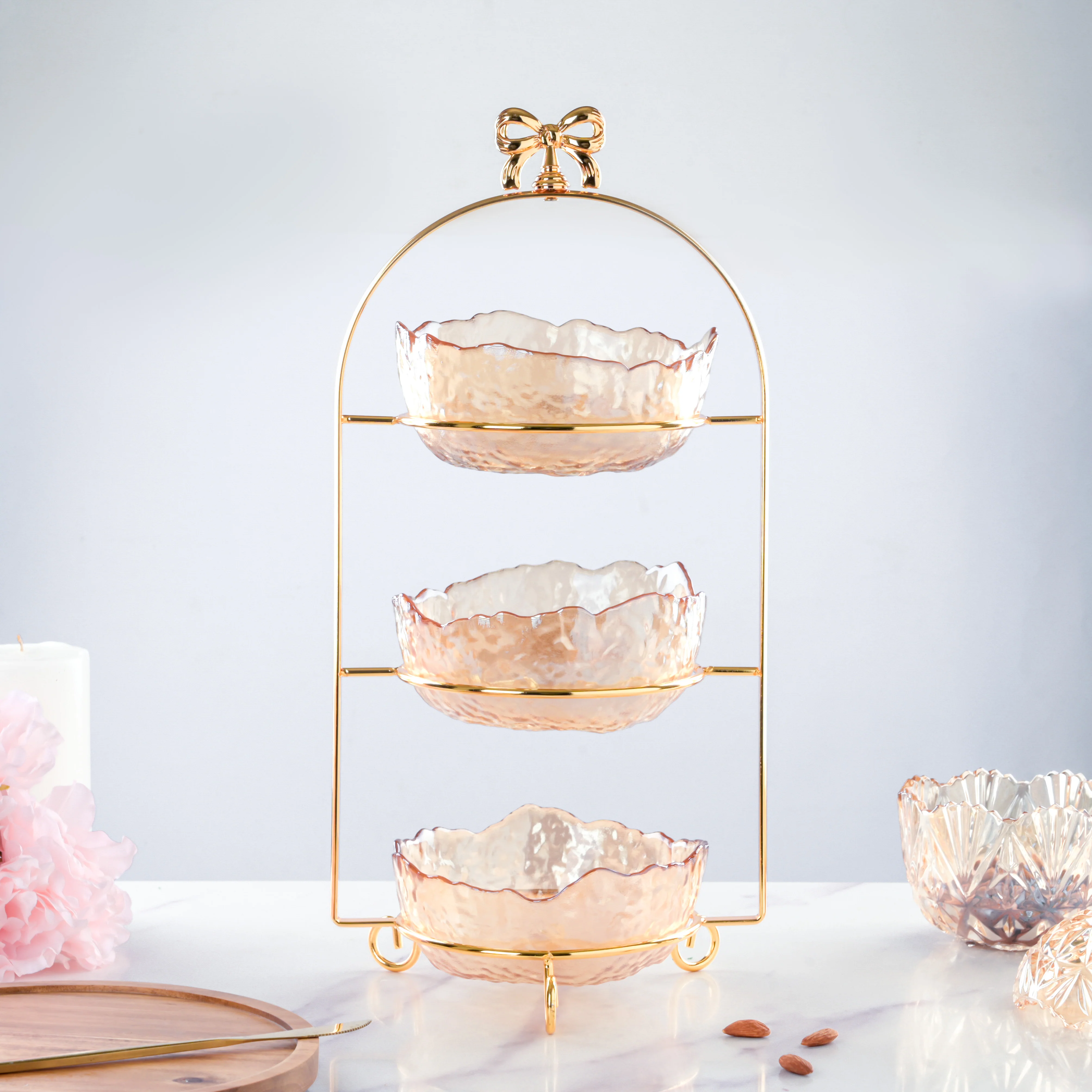 Vintage Crystal 3 Tier Dessert Stand Amber 18 Inch 650ml - Image 8
