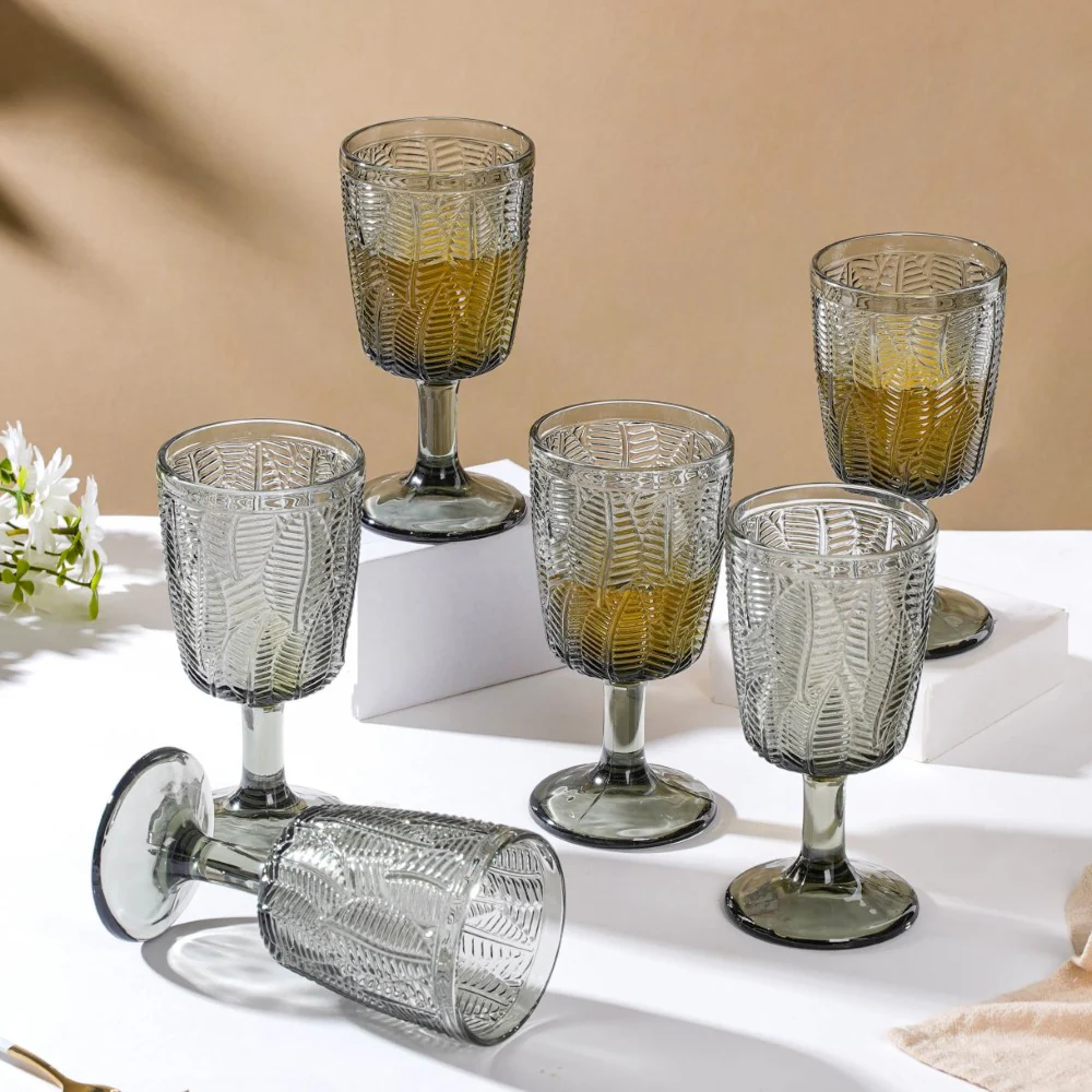 Vintage Engraved Wine Glass Grey Set of 6 300 ml - Image 4