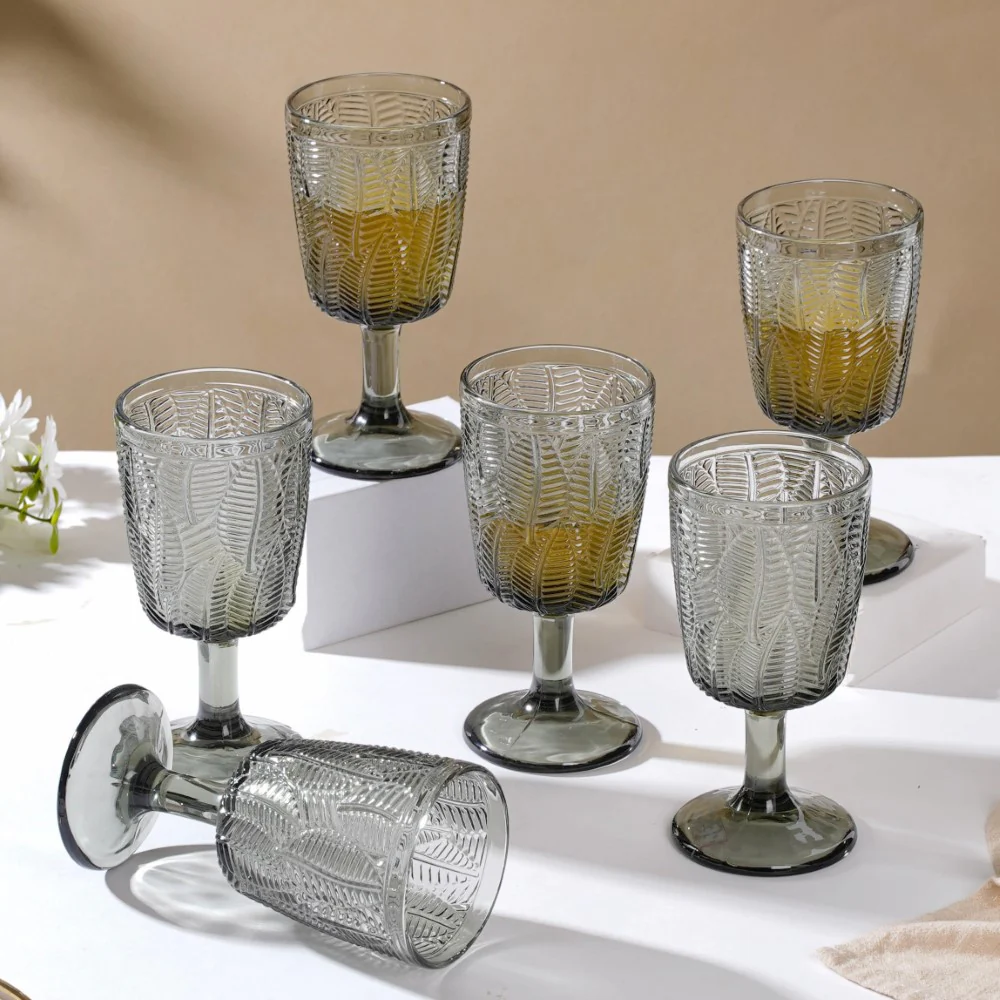 Vintage Engraved Wine Glass Grey Set of 6 300 ml - Image 7