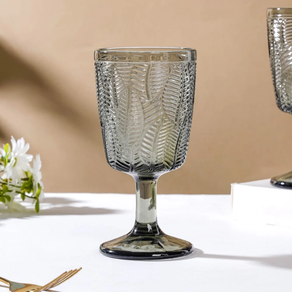 Vintage Engraved Wine Glass Grey Set of 6 300 ml - Image 8