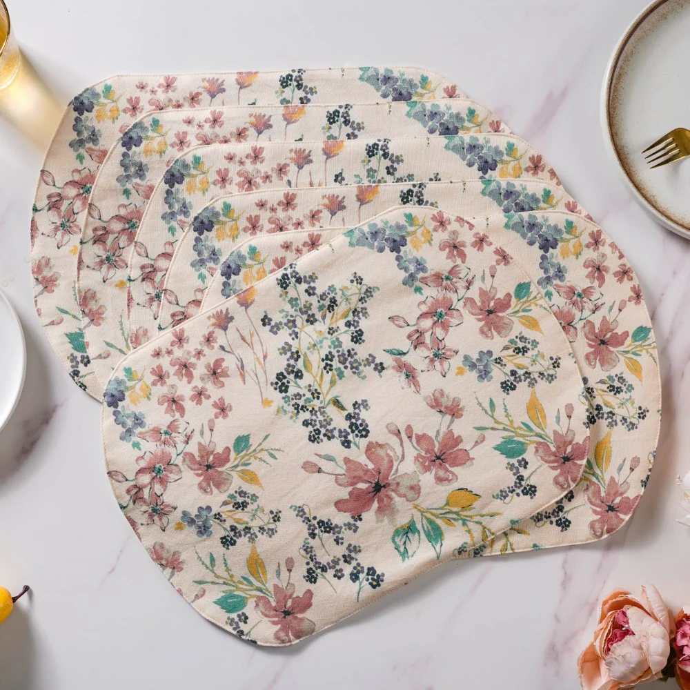 Vintage Florals Cotton Printed Table Mat Set Of 6 - Image 4
