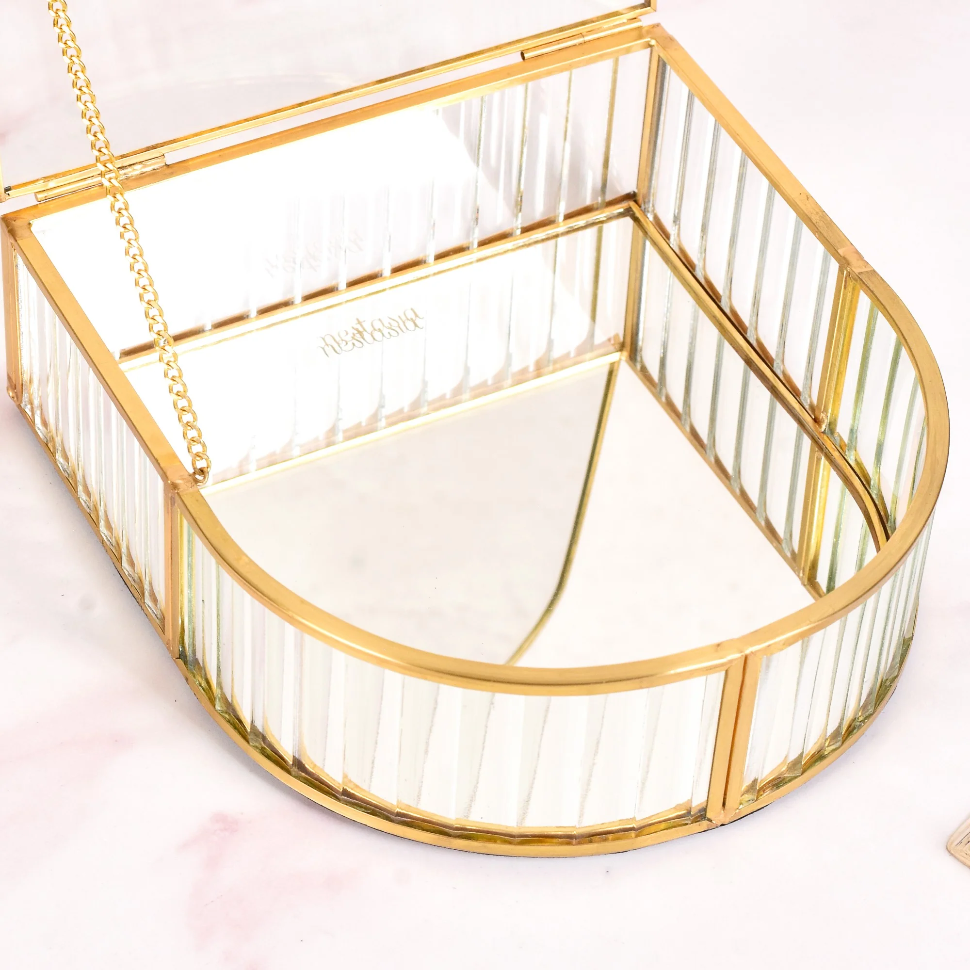 Vintage Gold Glass Jewellery Box - Image 7