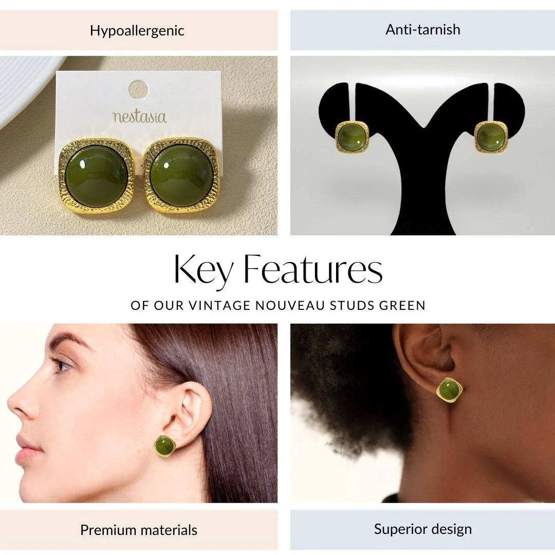 Vintage Nouveau Studs Green - Image 4