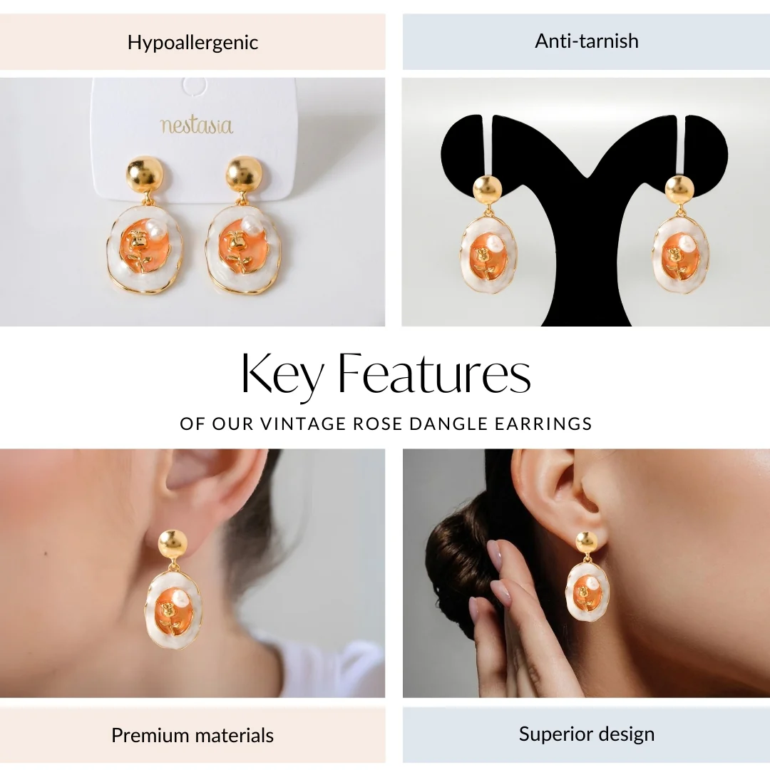 Vintage Rose Dangle Earrings - Image 4