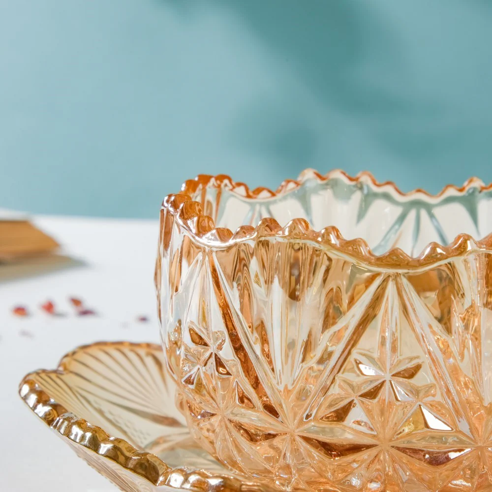 Vintage Round Textured Glass Jar With Lid Amber Set Of 3 200ml - Image 11