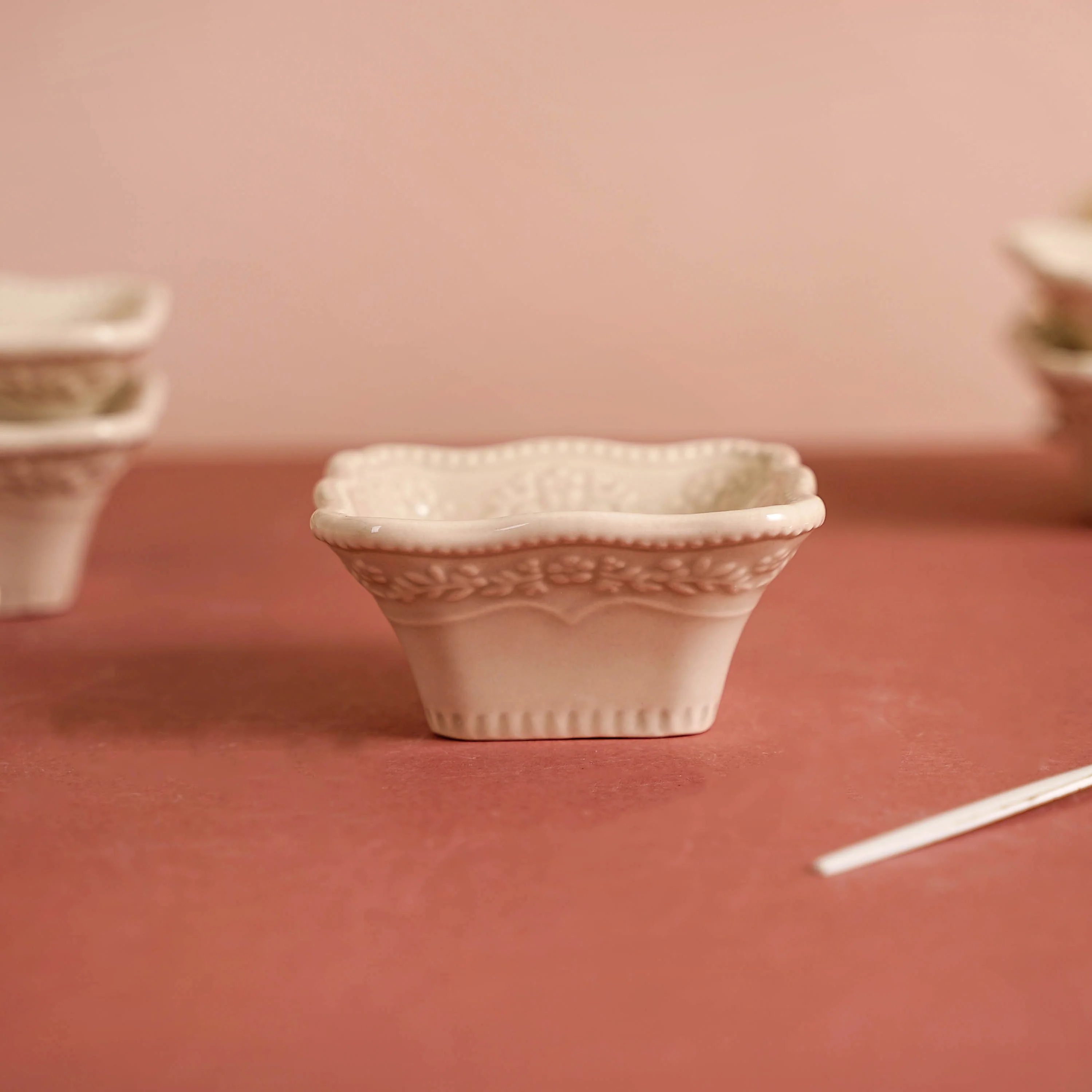 Vintage Square Dip Bowl Beige Set Of 6 60ml - Image 3