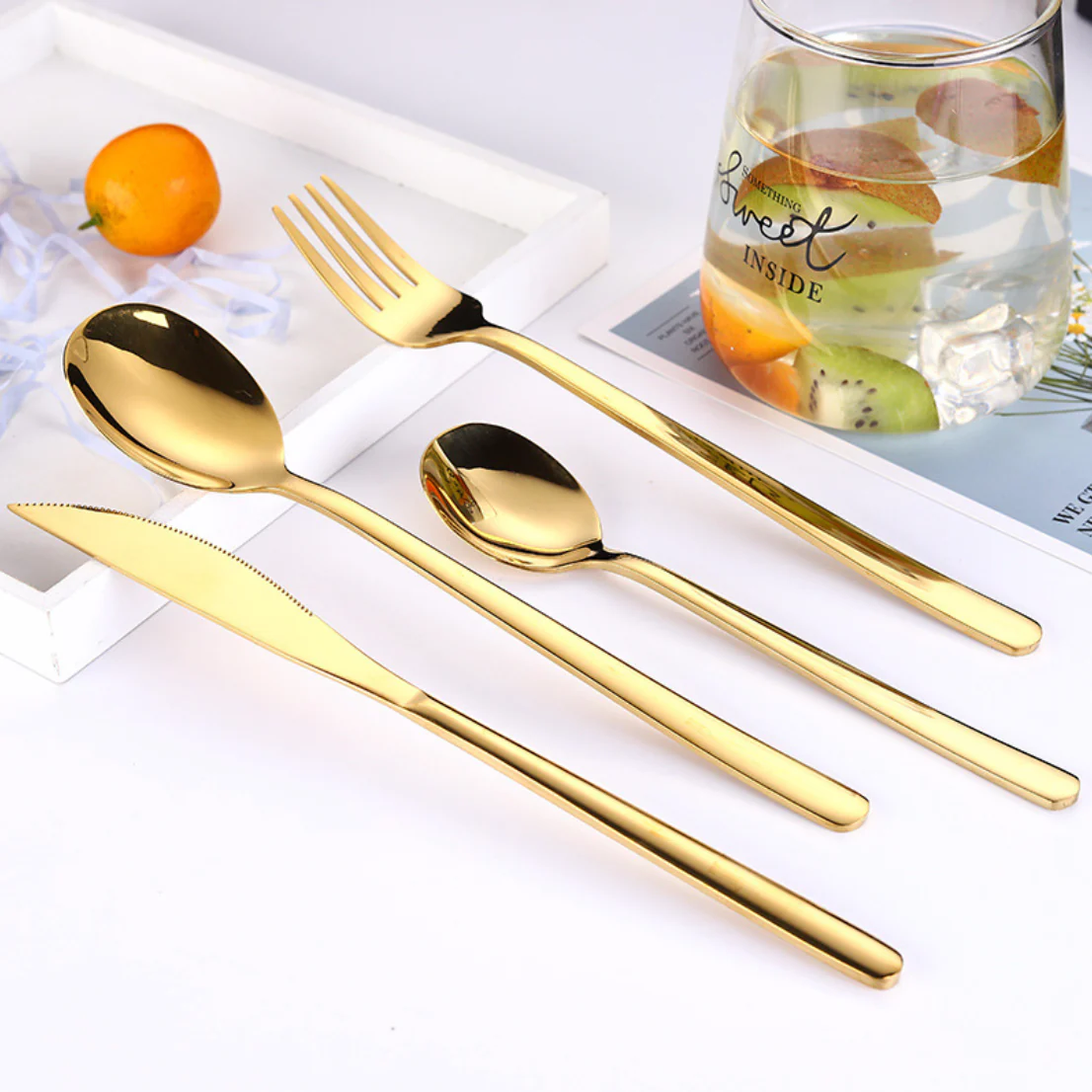 Vintage Stainless Steel Cutlery Set Of 4 Golden - Image 2