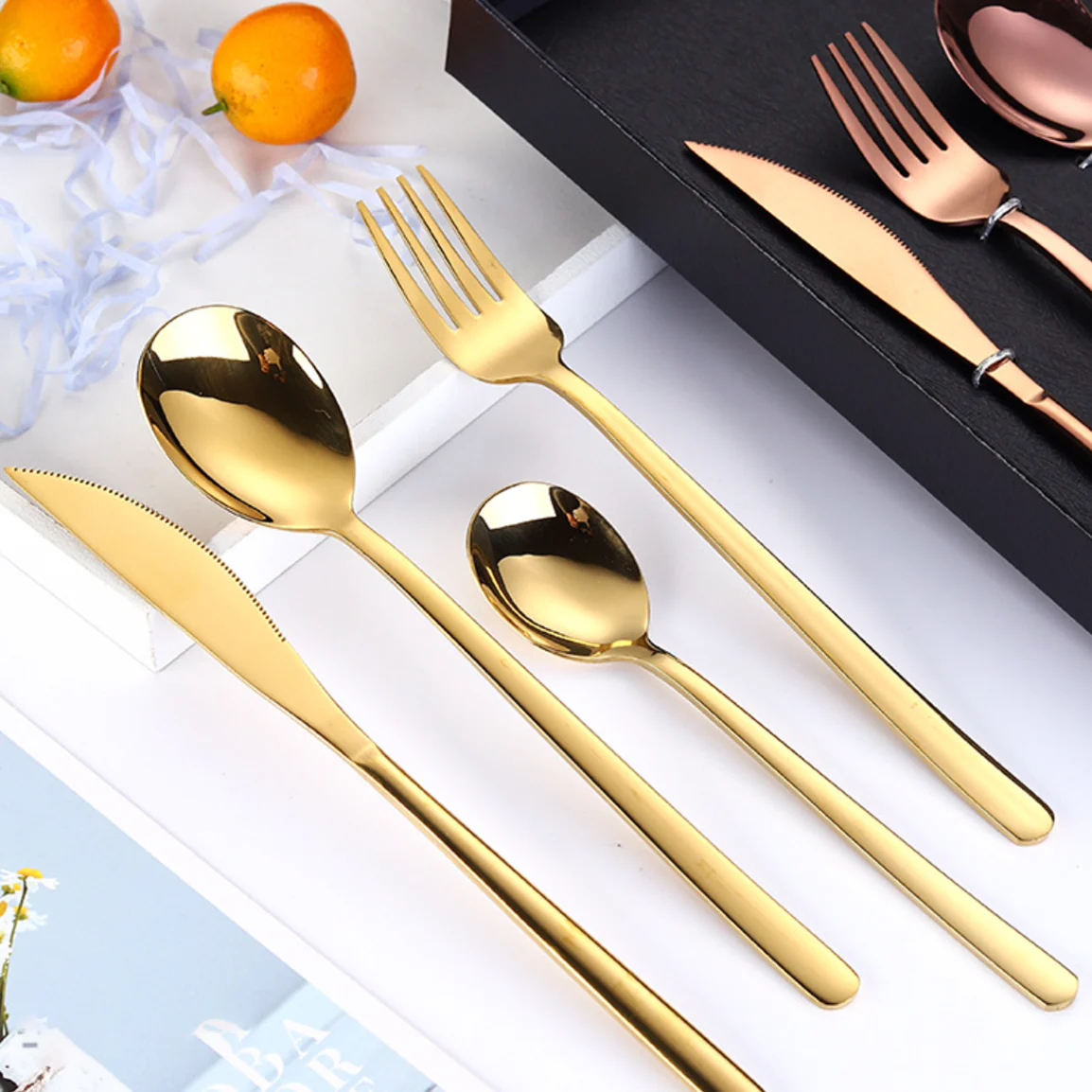 Vintage Stainless Steel Cutlery Set Of 4 Golden - Image 3