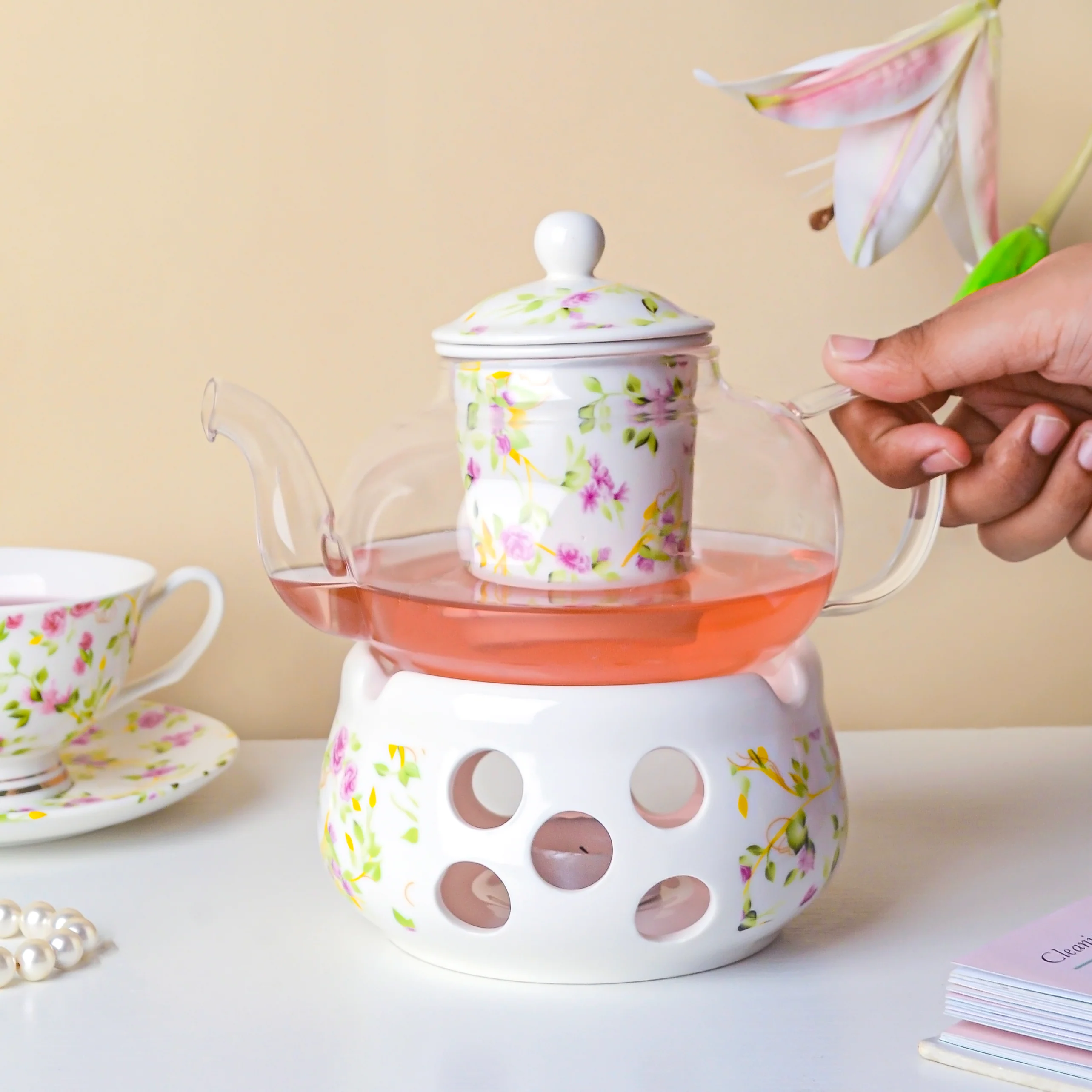 Viola Cosmos Glass Teapot With Warmer Base 700 ml - Image 2
