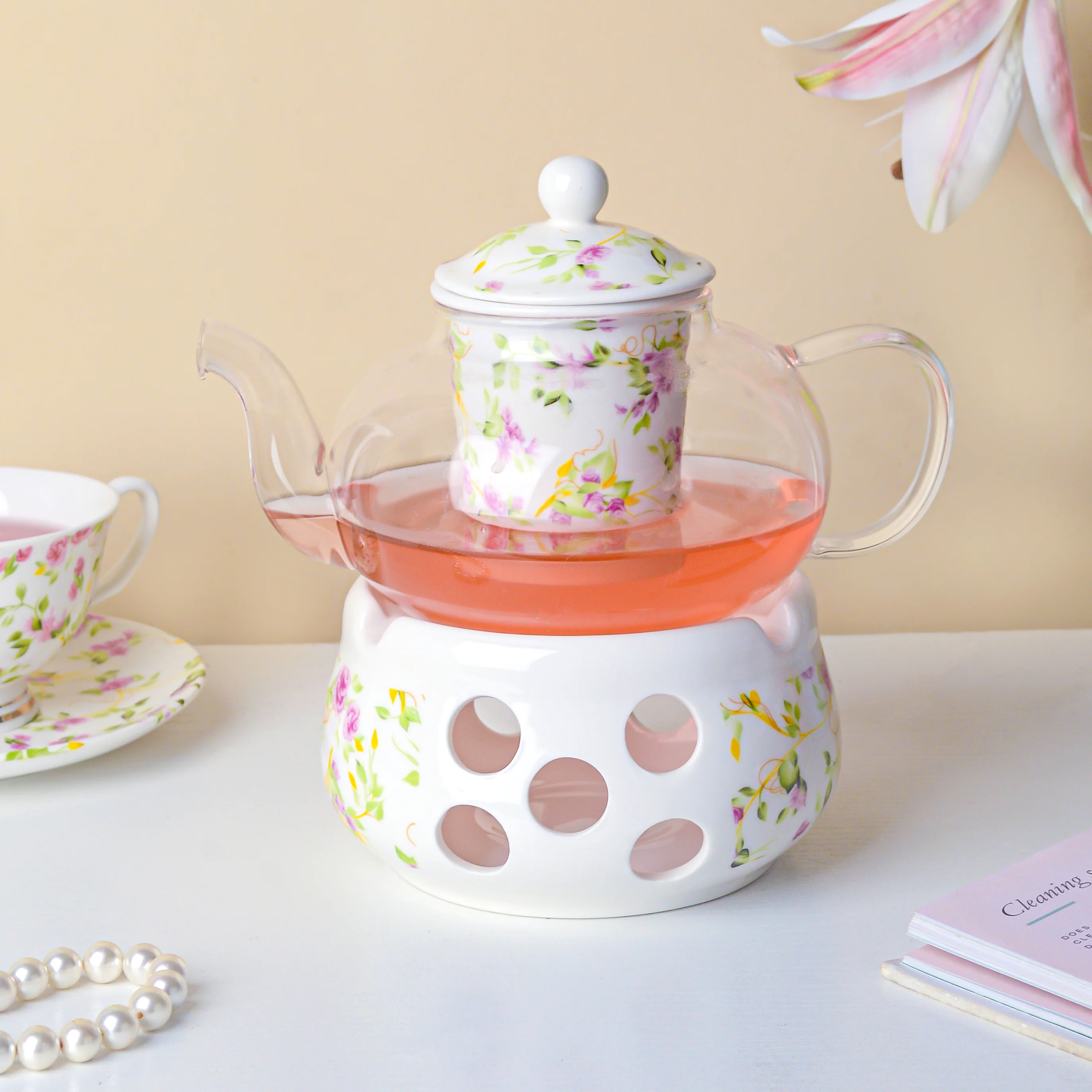 Viola Cosmos Glass Teapot With Warmer Base 700 ml - Image 4
