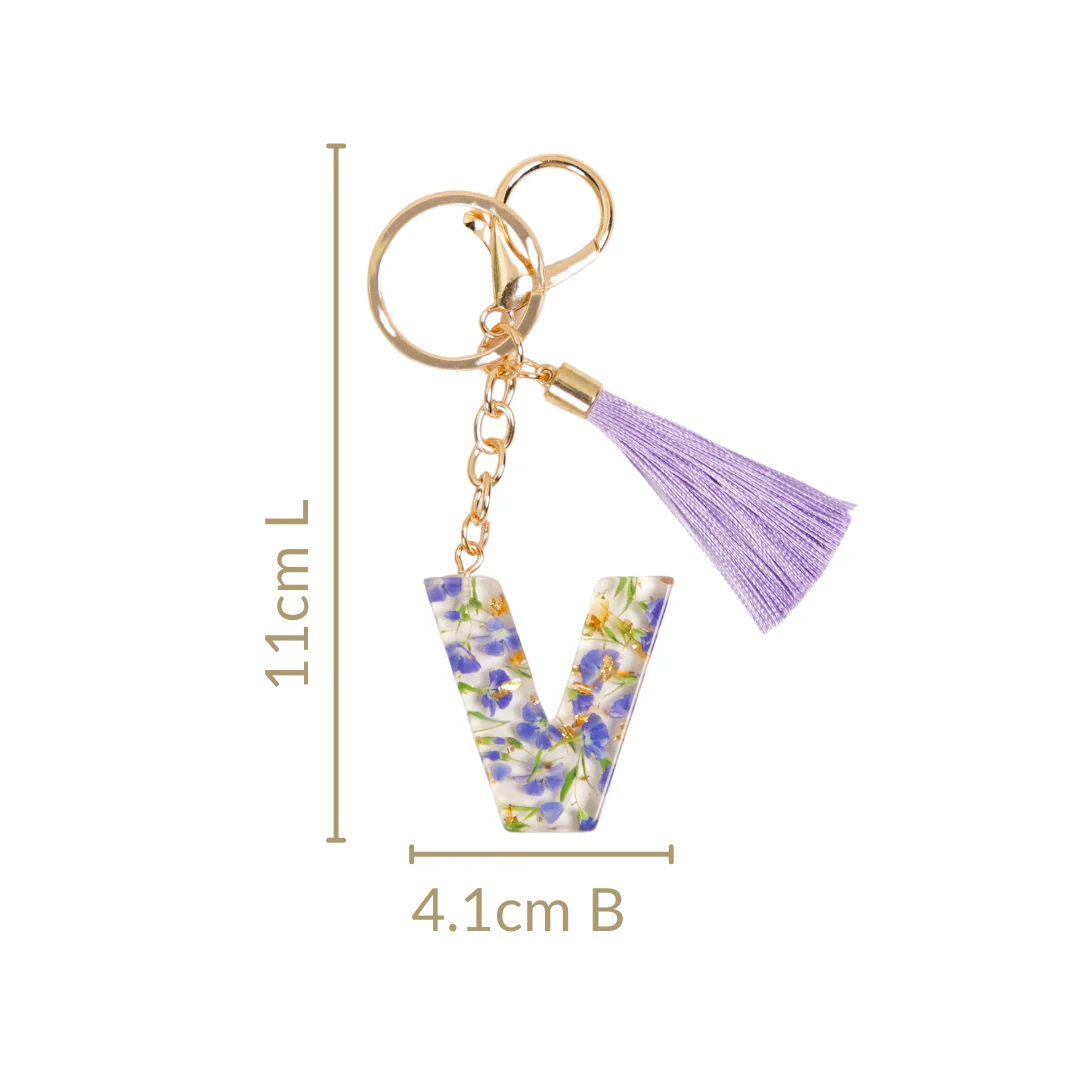 Violet Whimsy Pressed Flower V Keychain - Image 4