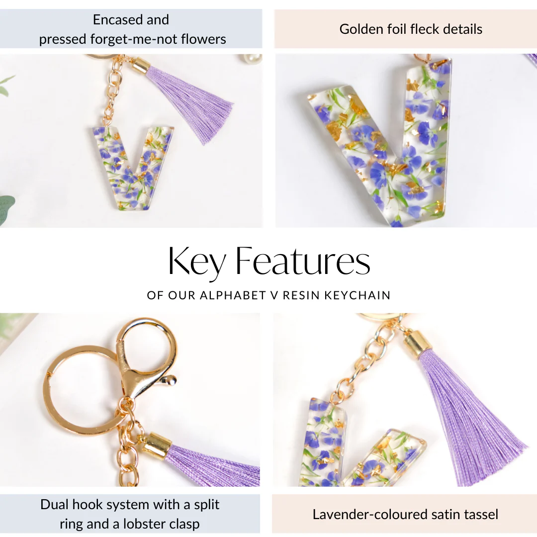 Violet Whimsy Pressed Flower V Keychain - Image 5