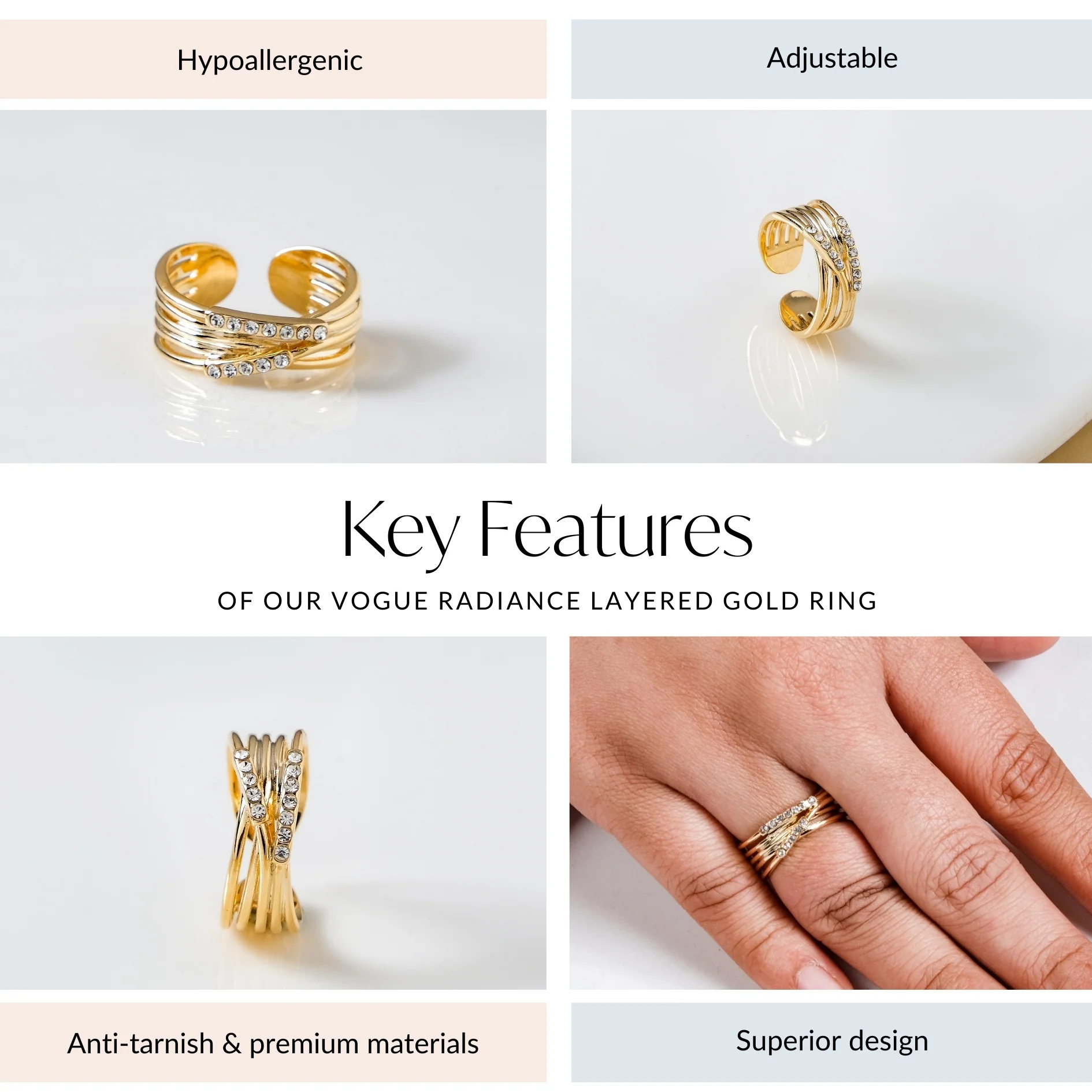 Vogue Radiance Layered Gold Ring - Image 4