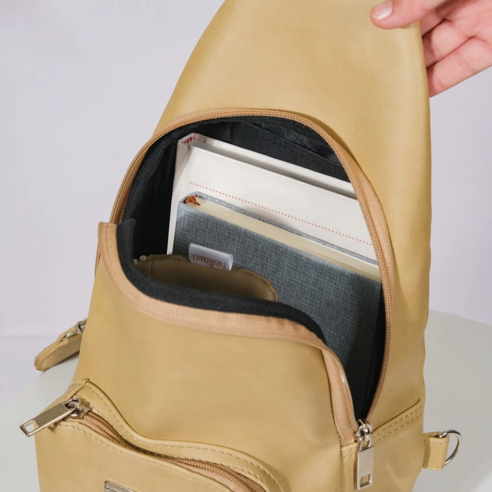 Voyager One Shoulder Sling Backpack Beige - Image 4