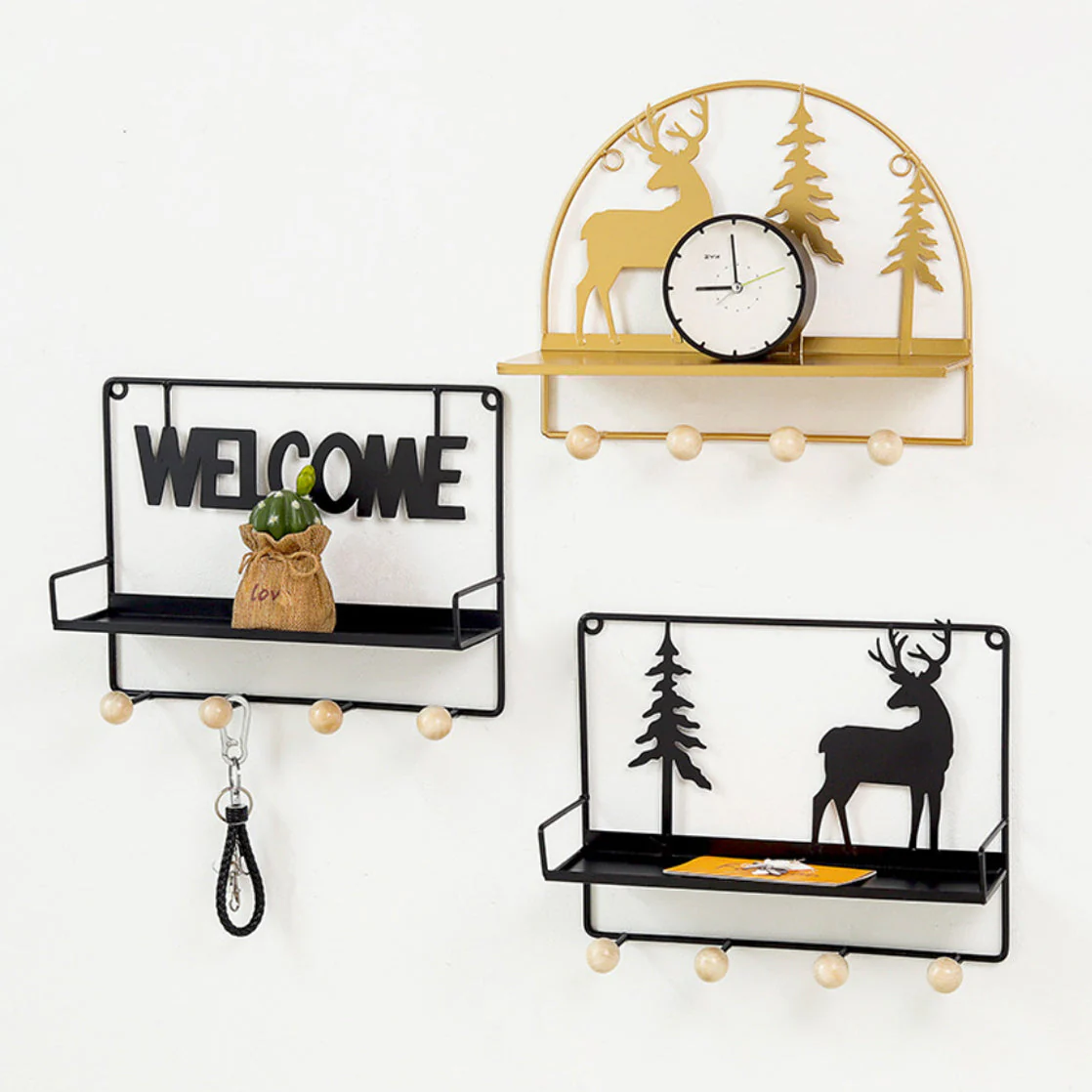 Wall Hanging Shelf Reindeer Rectangle Black - Image 2