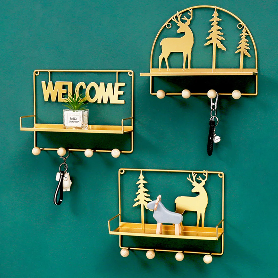 Wall Hanging Shelf Reindeer Rectangle Gold - Image 2