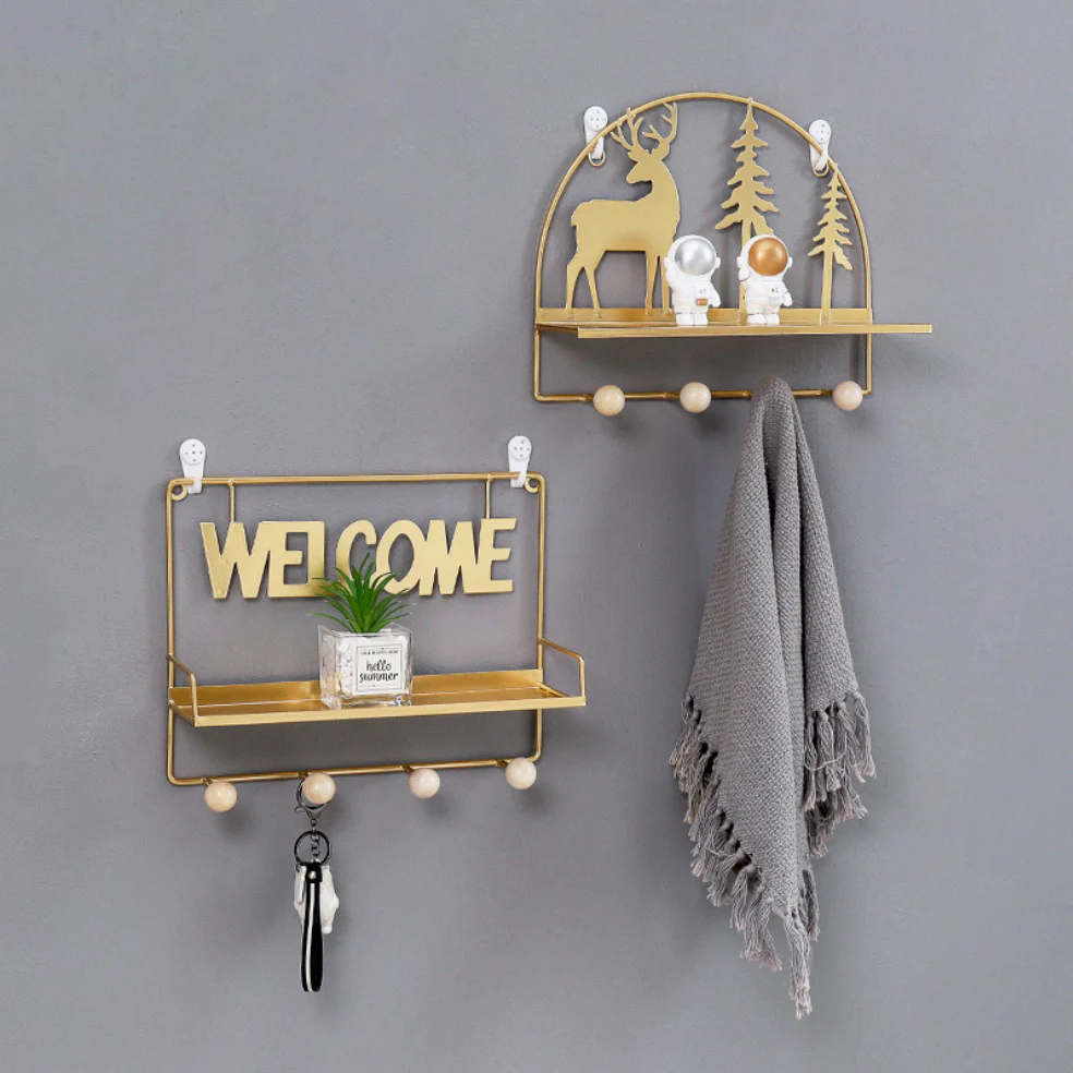 Wall Hanging Shelf Reindeer Rectangle Gold - Image 3
