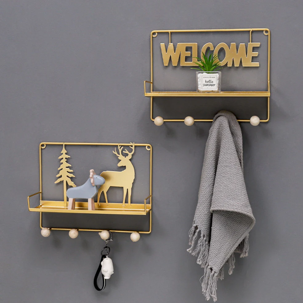 Wall Hanging Shelf Reindeer Rectangle Gold - Image 4