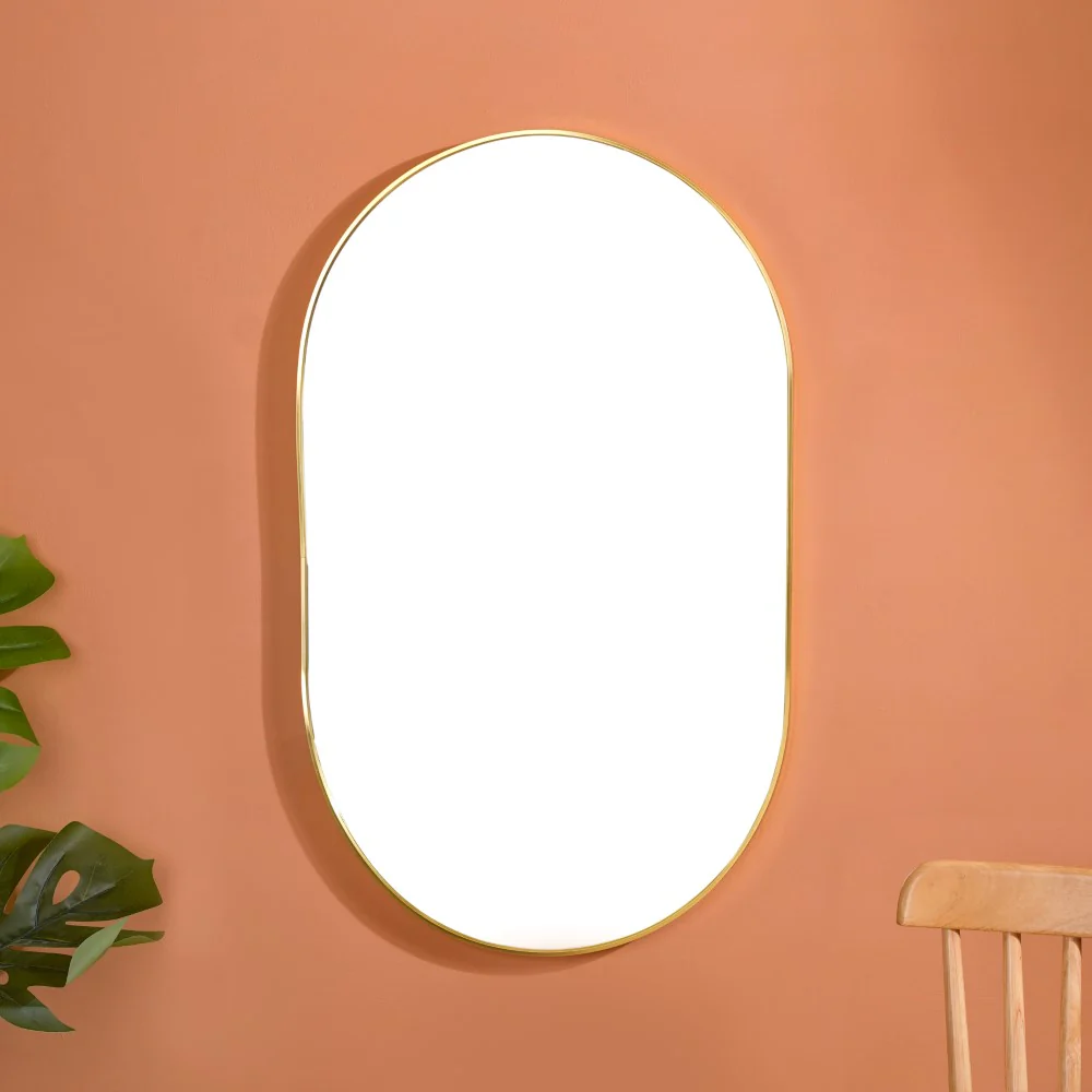 Wall Mounted Oval Mirror Gold Small - Image 8