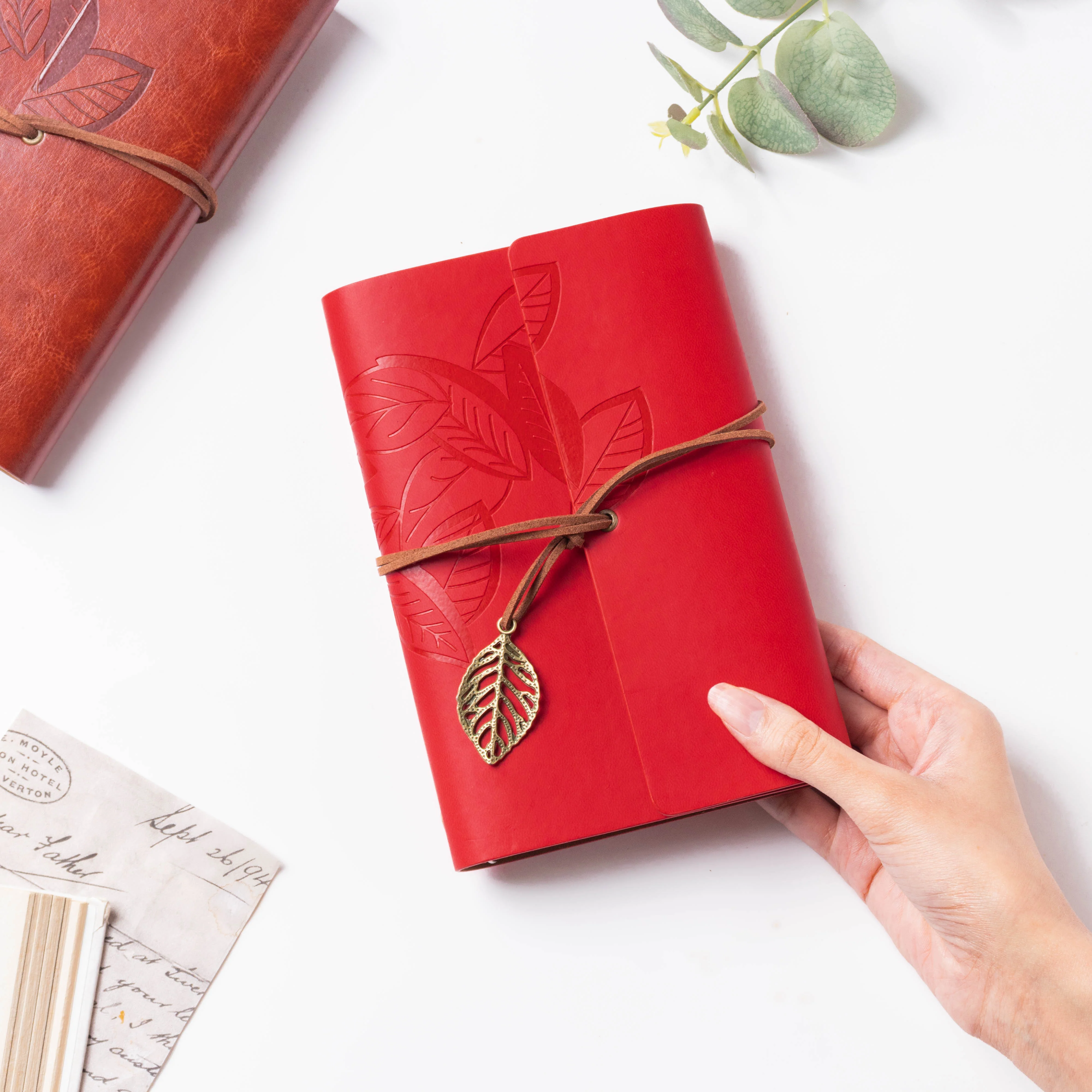 Wanderlust Leather Journal With Leaf Tassel Red 75 Pages - Image 3