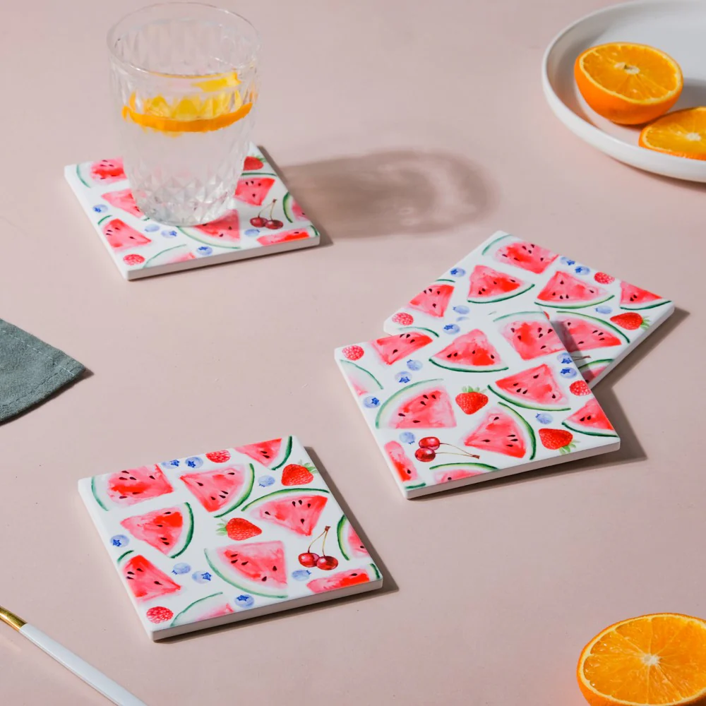 Watermelon Matte Ceramic Tile Coaster Set Of 4 - Image 2