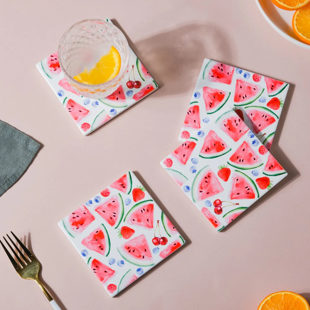Watermelon Matte Ceramic Tile Coaster Set Of 4 - Image 3