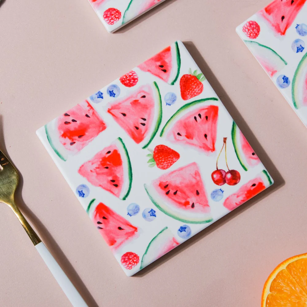 Watermelon Matte Ceramic Tile Coaster Set Of 4 - Image 5