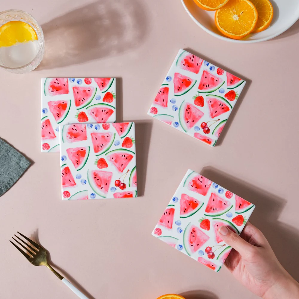 Watermelon Matte Ceramic Tile Coaster Set Of 4 - Image 6