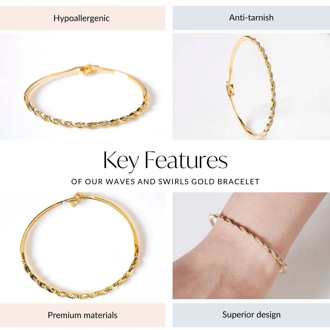 Waves And Swirls Gold Bracelet - Image 4