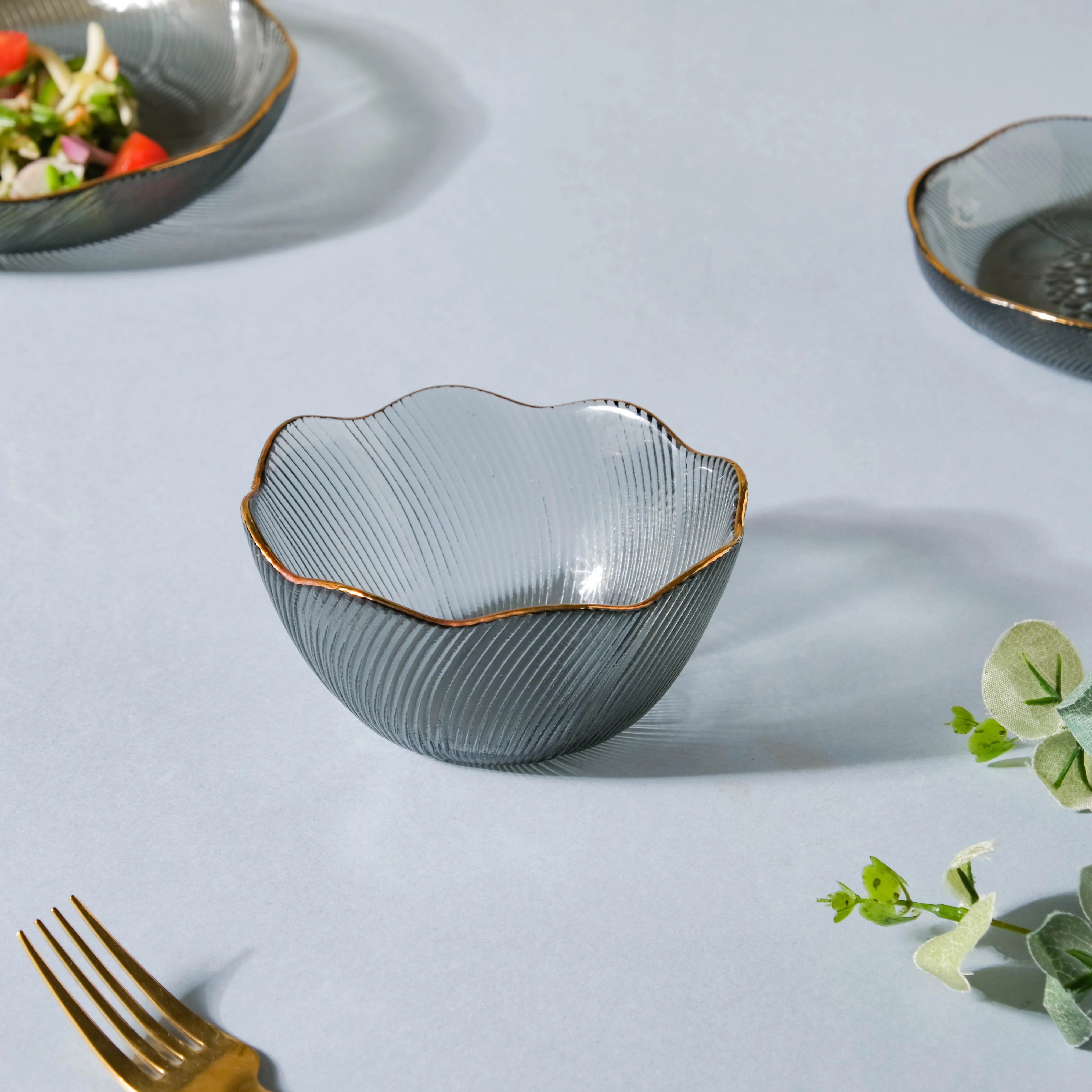 Wavy Glass Side Bowl Grey - Image 4