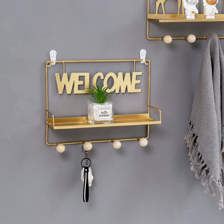 Welcome Wall Hanging Metal Rack Gold - Image 2