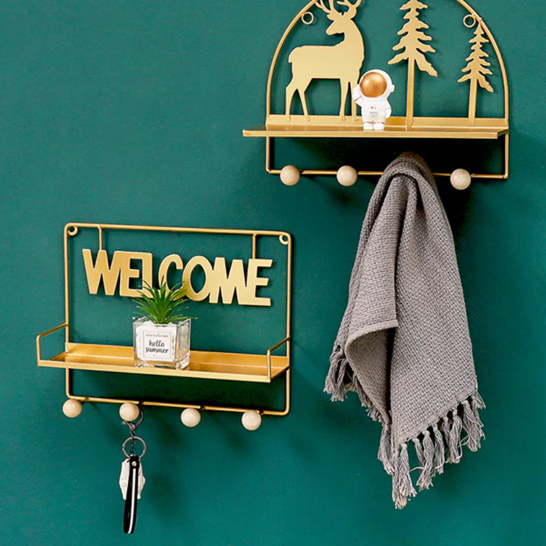 Welcome Wall Hanging Metal Rack Gold - Image 5