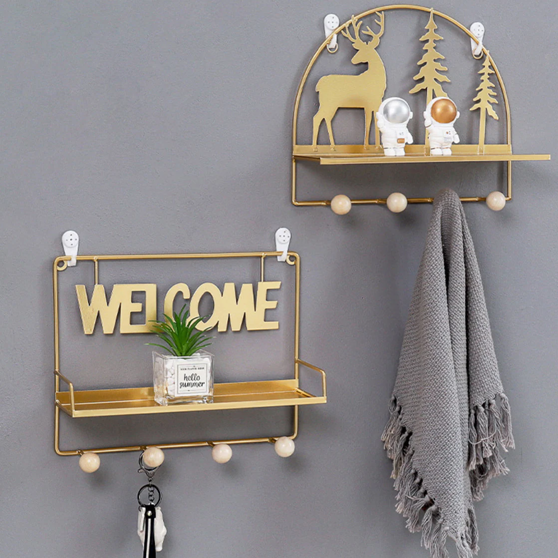 Welcome Wall Hanging Metal Rack Gold - Image 8