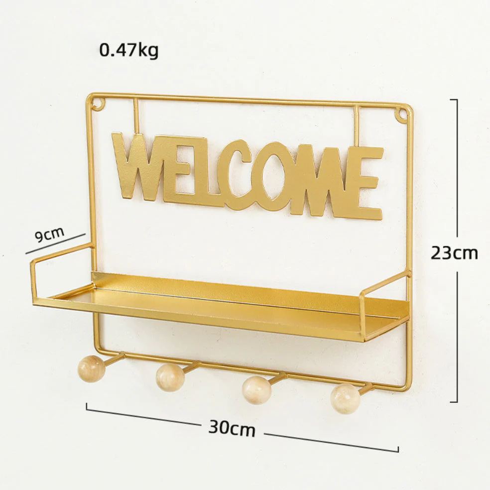 Welcome Wall Hanging Metal Rack Gold - Image 9