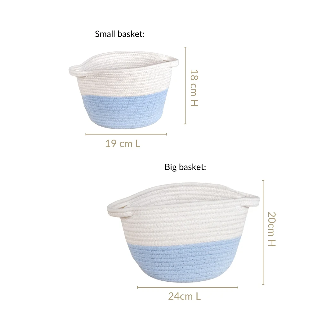 White And Blue Rope Basket Set Of 2 20cm And 18cm - Image 4
