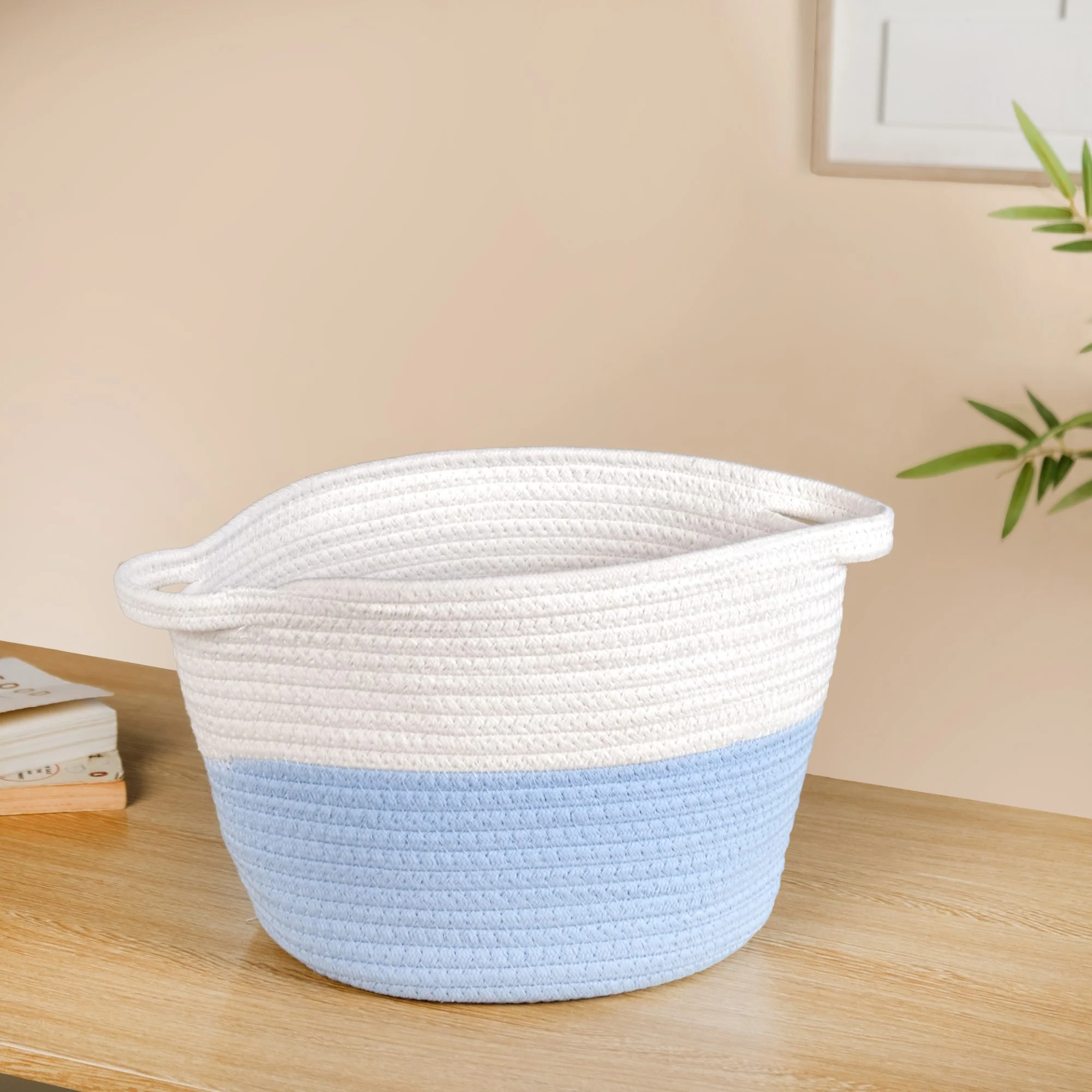 White And Blue Rope Basket Set Of 2 20cm And 18cm - Image 7