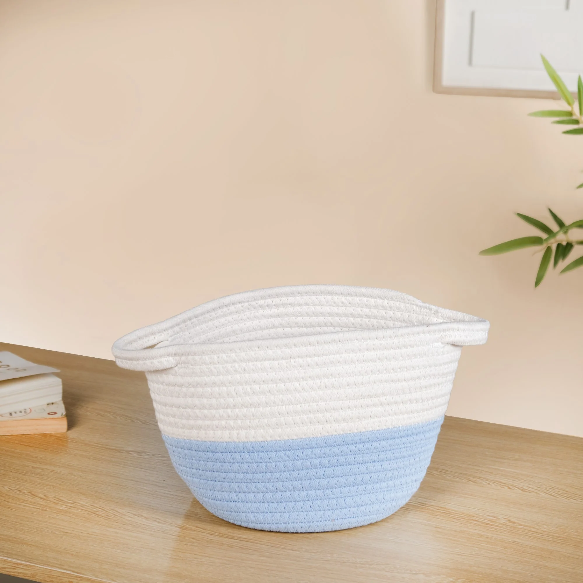 White And Blue Rope Basket Set Of 2 20cm And 18cm - Image 8