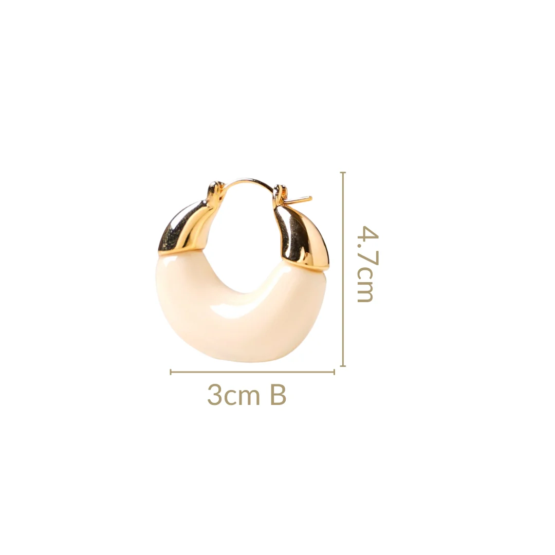 White And Gold Huggie Hoop Earrings - Image 3