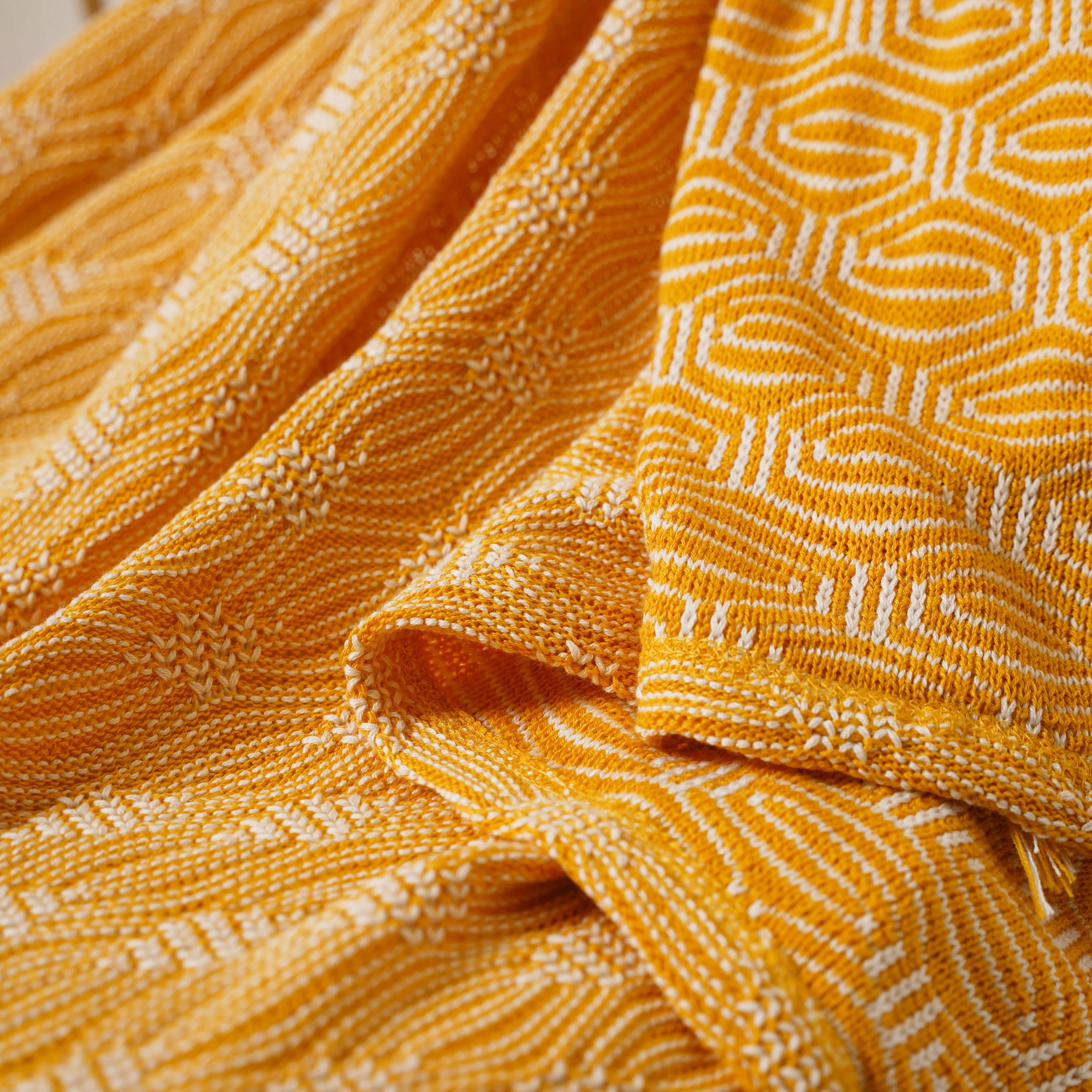 White And Yellow Textured Throw - Image 2