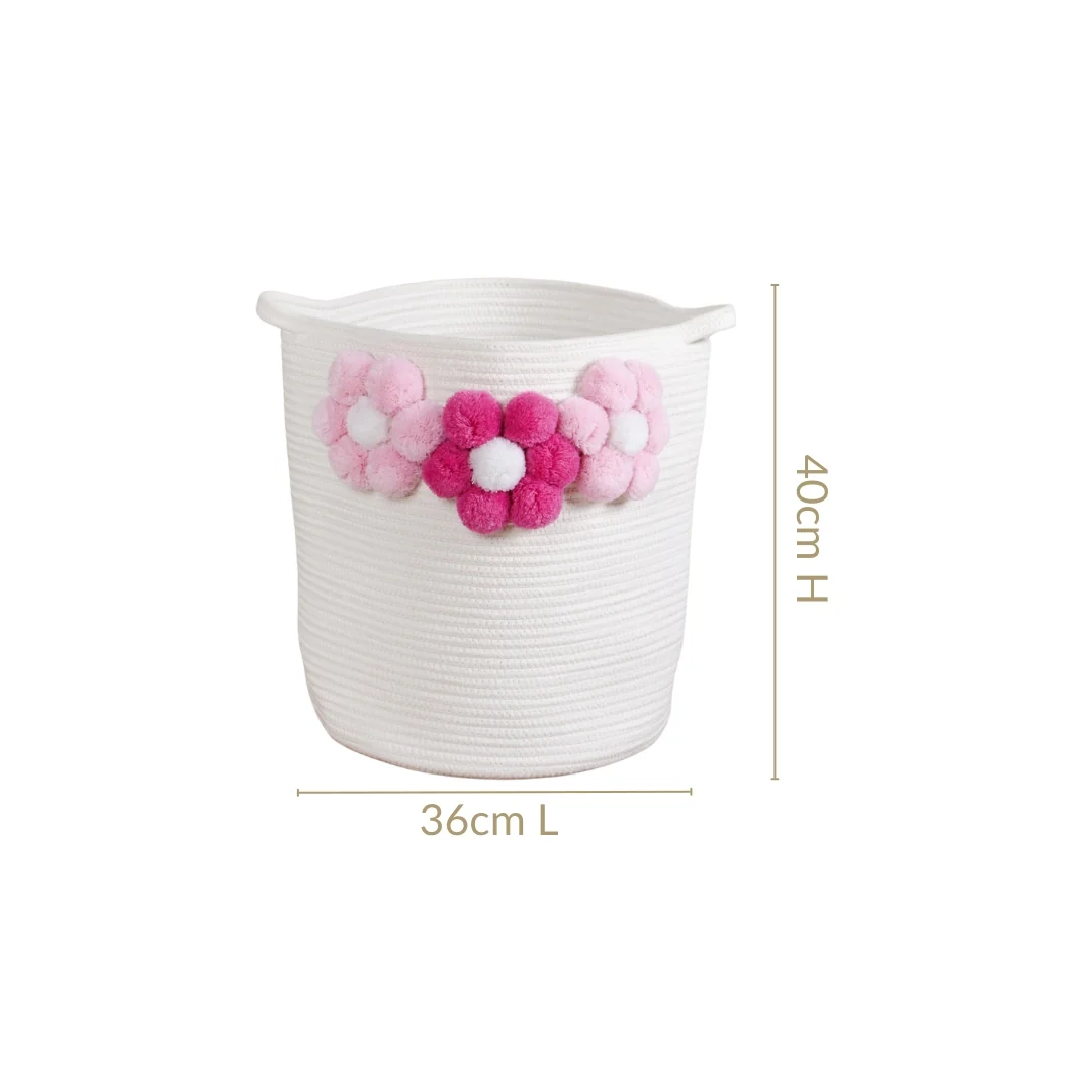 White Basket With Pink Flowers 40cm - Image 4