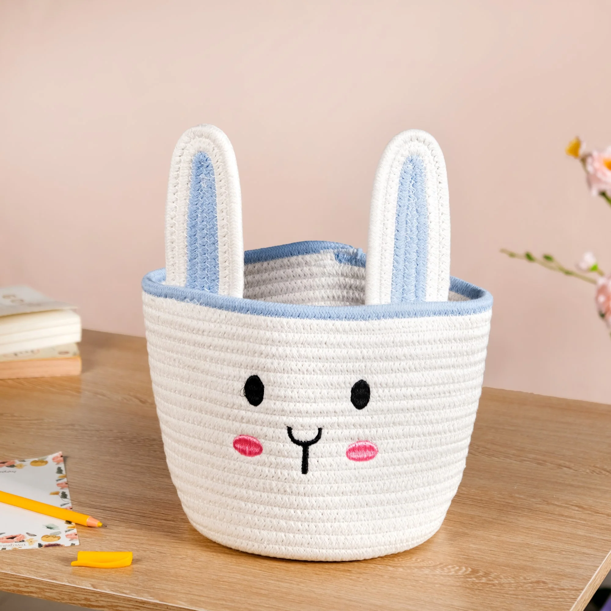 White Bunny Cotton Basket 17cm