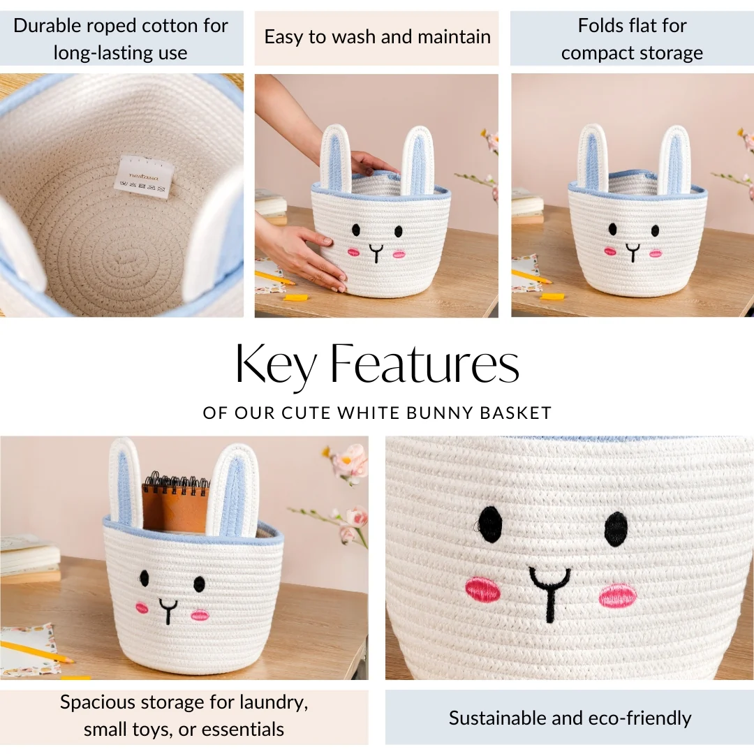 White Bunny Cotton Basket 17cm - Image 5
