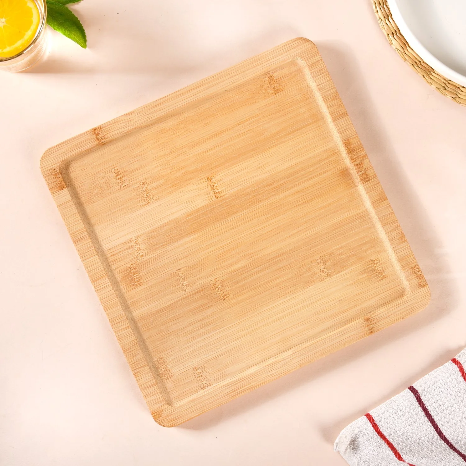 White Ceramic Bowls With Bamboo Tray Set Of 5 - Image 9