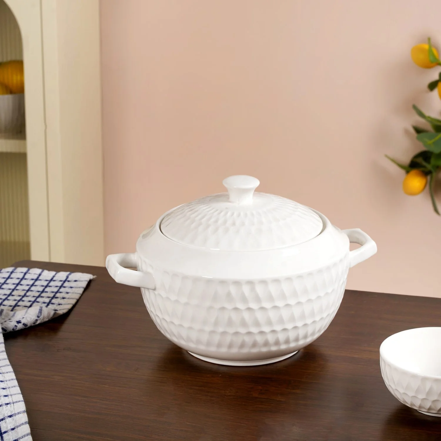 White Ceramic Pot And Bowl Set With Spoons And Wooden Stand - Image 5