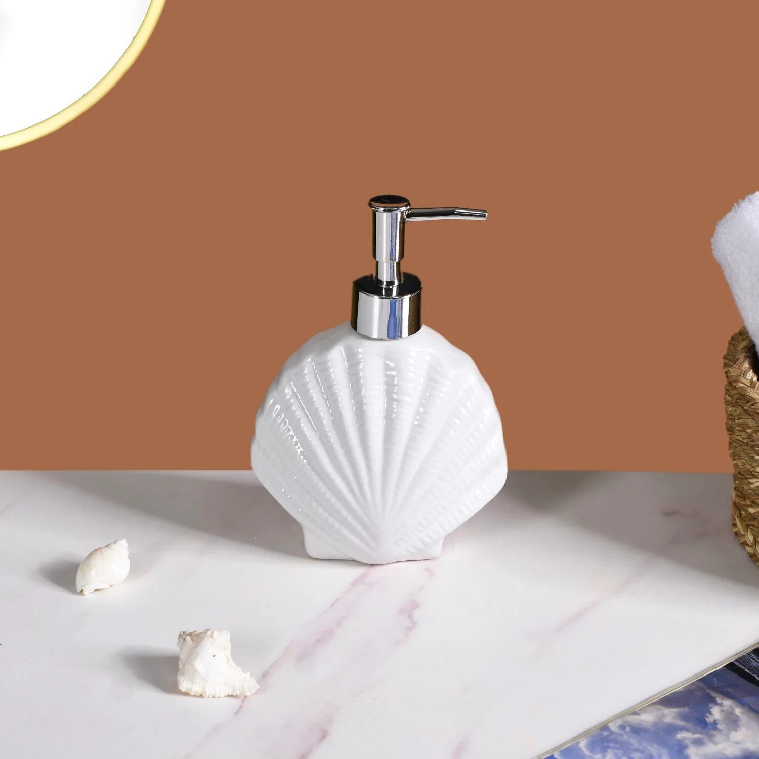 White Ceramic Seashell Soap Dispenser - Image 6